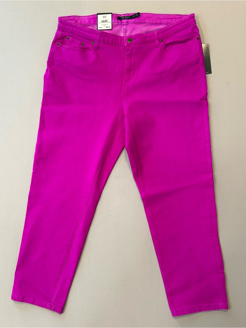 Lauren Ralph Lauren Premier Skinny Crop Jeans Bright Magenta 16W NWT